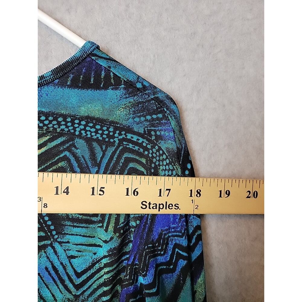 Chico's Travelers Blue Artsy Nautilus Slinky LS V Neck Blouse Women's 1 US Med - Picture 10 of 12